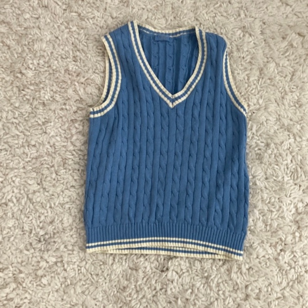 John galt blue and cream colored sweater vest